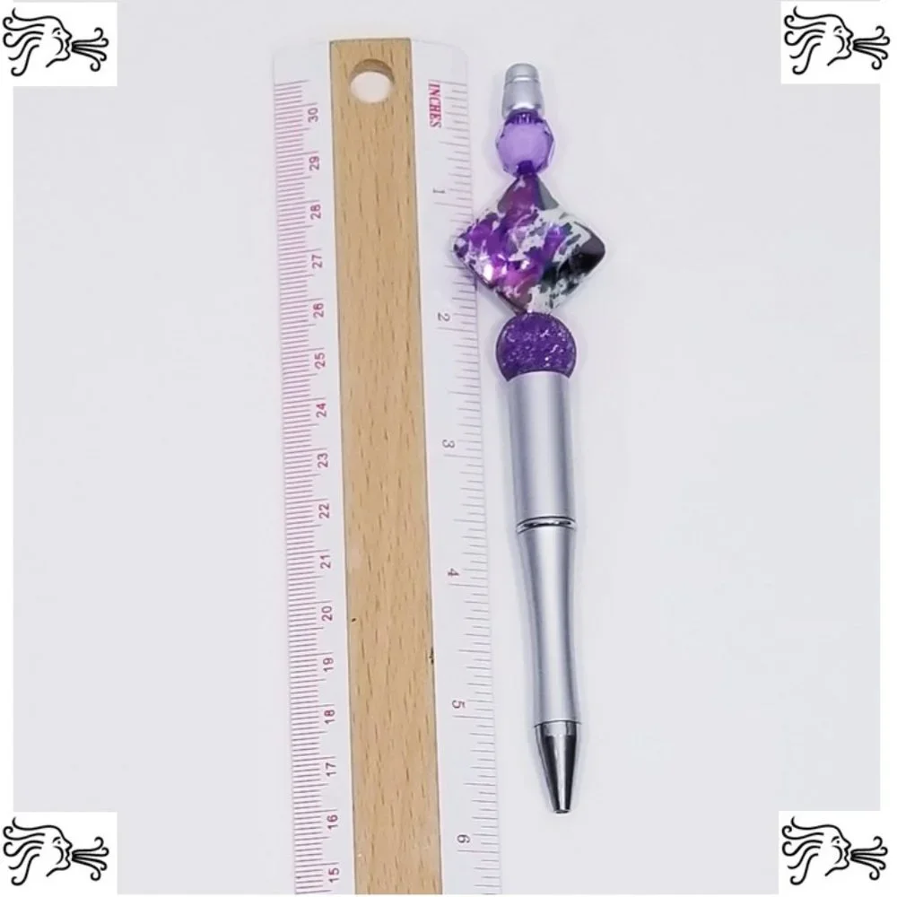 Silver Beaded Pens Includes Pouch and Ink Refill